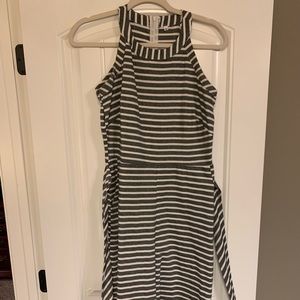 Gray and white striped romper jumpsuit